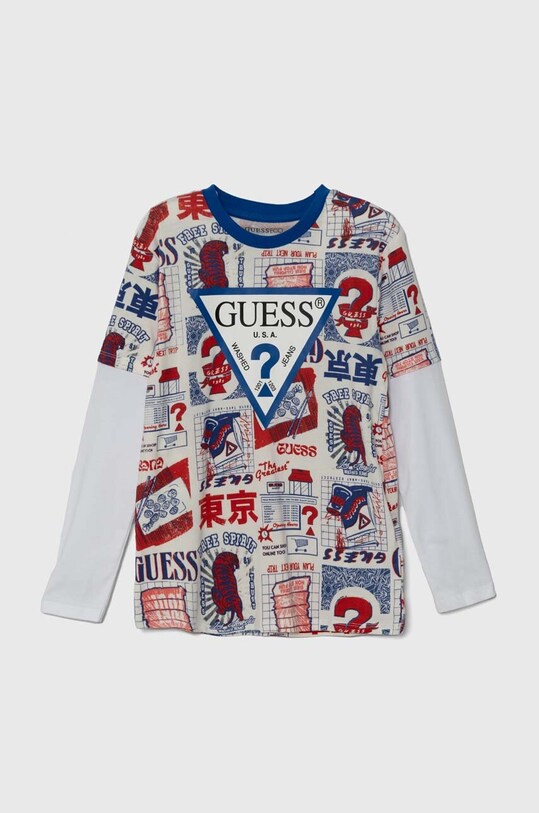 Дитячий бавовняний лонгслів Guess візерунок білий L4YI05.K8HM3.9BYH