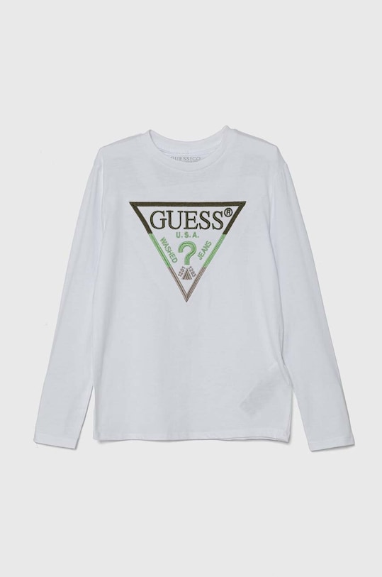 Guess longsleeve bawełniany dziecięcy aplikacja biały L4YI07.K8HM4.9BYH