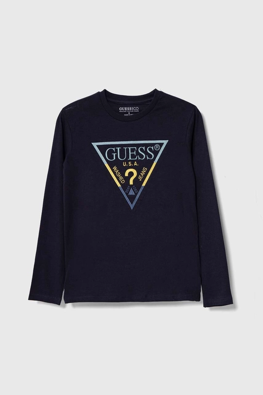 Дитячий бавовняний лонгслів Guess аплікація темно-синій L4YI07.K8HM4.9BYH