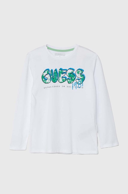 Guess longsleeve bawełniany dziecięcy nadruk biały L4YI21.K8HM4.9BYH
