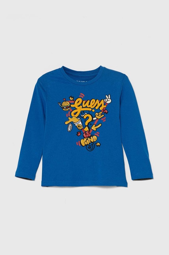 Guess longsleeve bawełniany dziecięcy nadruk niebieski N4YI13.K8HM4.9BYH