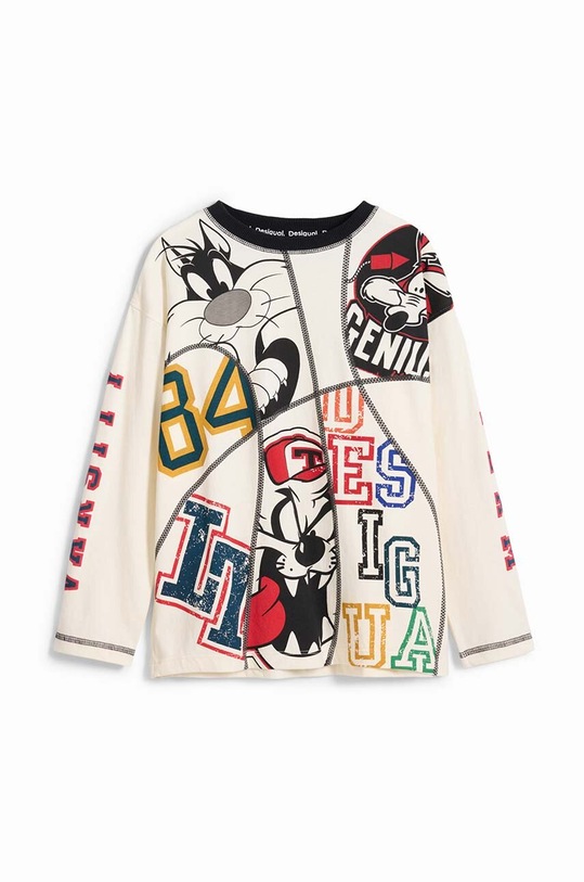 Dječja pamučna majica dugih rukava Desigual LOONEY TUNES 24WBTK06 bež AW24