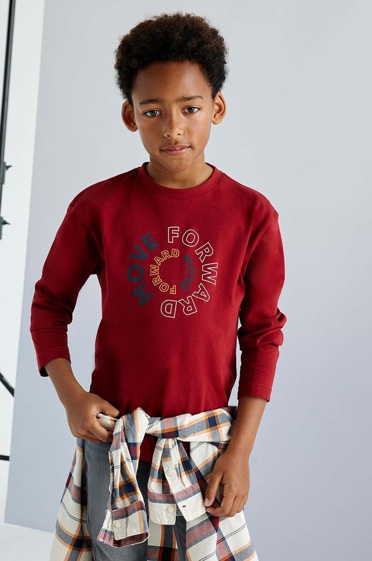 Dětské bavlněné tričko s dlouhým rukávem Mayoral kulatý burgundské 842.7A.Junior.9BYH