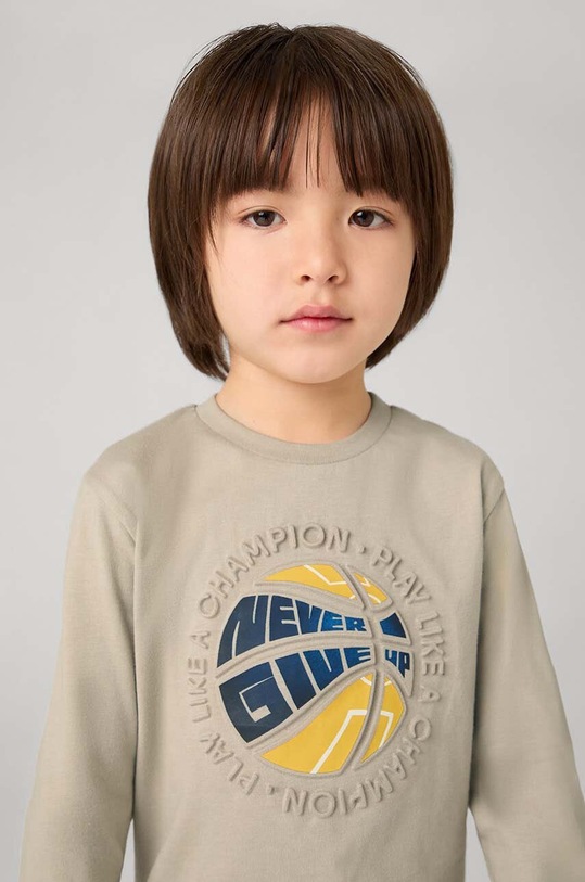 Dětské bavlněné tričko s dlouhým rukávem Mayoral kulatý béžová 4050.5E.Mini.9BYH