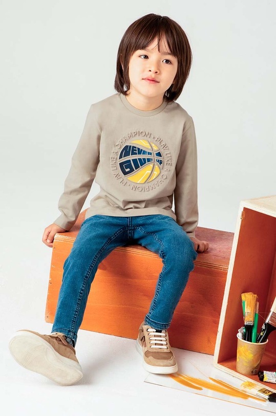 Dětské bavlněné tričko s dlouhým rukávem Mayoral béžová 4050.5E.Mini.9BYH