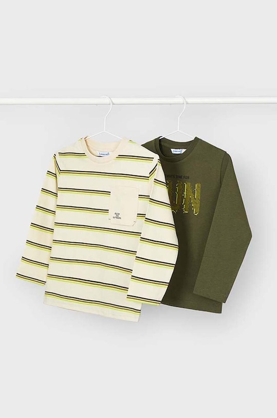 Dětské bavlněné tričko s dlouhým rukávem Mayoral 2-pack potisk zelená 4053.5F.Mini.9BYH