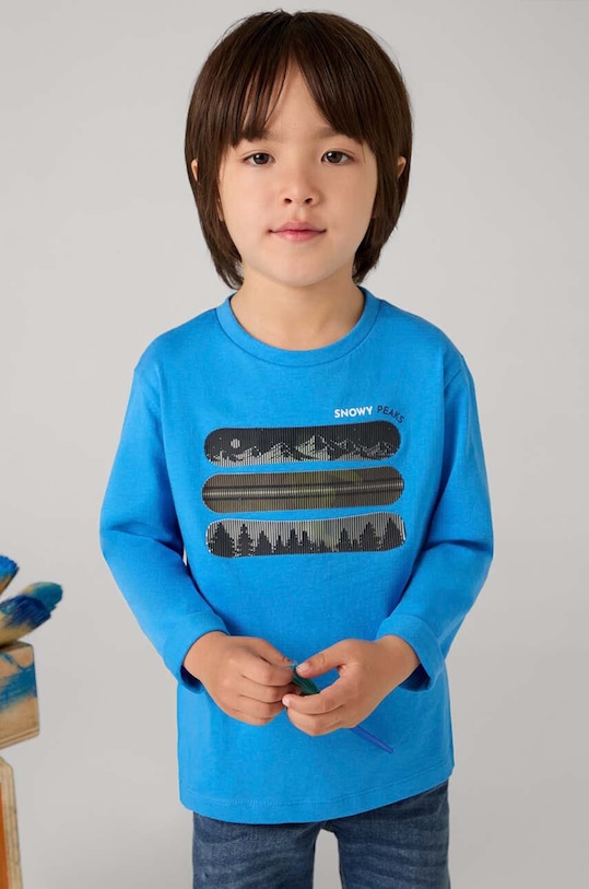 Mayoral longsleeve bawełniany dziecięcy nadruk niebieski 4055.5G.Mini.9BYH