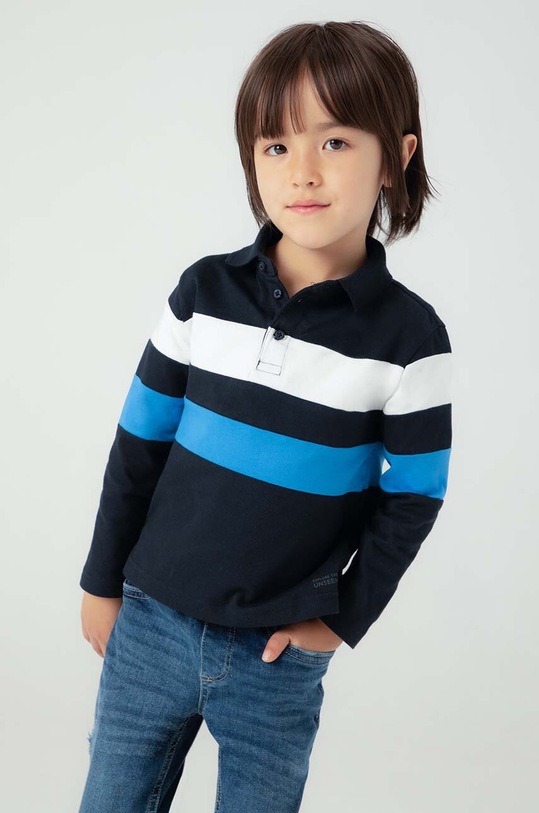 Dětské bavlněné tričko s dlouhým rukávem Mayoral s límečkem modrá 4103.5A.Mini.9BYH