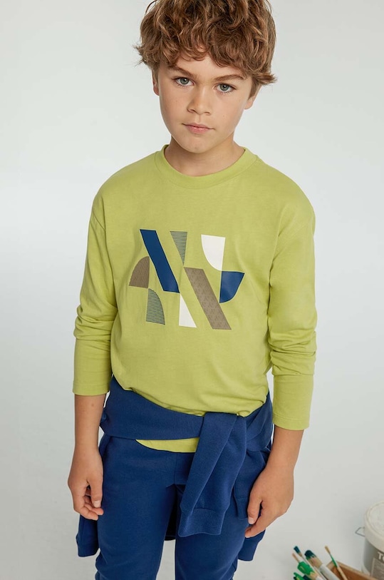 Detská bavlnená košeľa s dlhým rukávom Mayoral 7080.7B.Junior.9BYH zelená