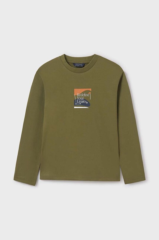 Mayoral longsleeve bawełniany dziecięcy nadruk zielony 7082.7B.Junior.9BYH