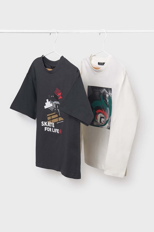 Mayoral longsleeve bawełniany dziecięcy 2-pack nadruk szary 7083.7C.Junior.9BYH