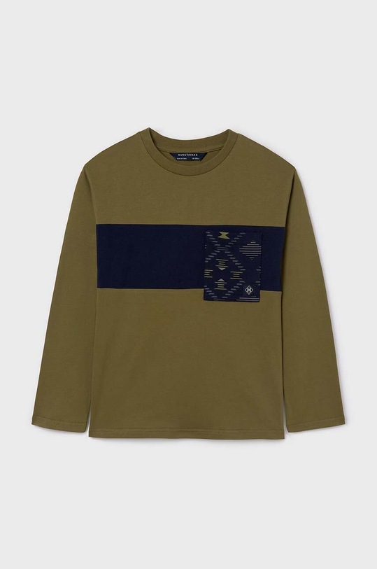 Dětské bavlněné tričko s dlouhým rukávem Mayoral 7084.7C.Junior.9BYH zelená AW24