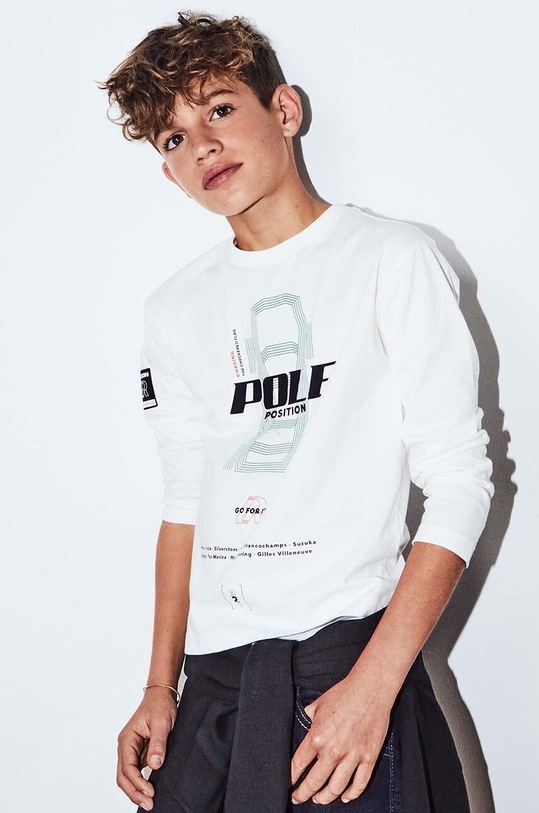 Dětské bavlněné tričko s dlouhým rukávem Mayoral kulatý zelená 7087.7D.Junior.9BYH