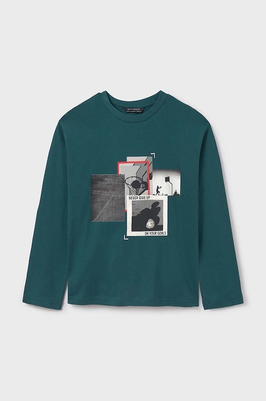 Dětské bavlněné tričko s dlouhým rukávem Mayoral kulatý zelená 7092.7E.Junior.9BYH