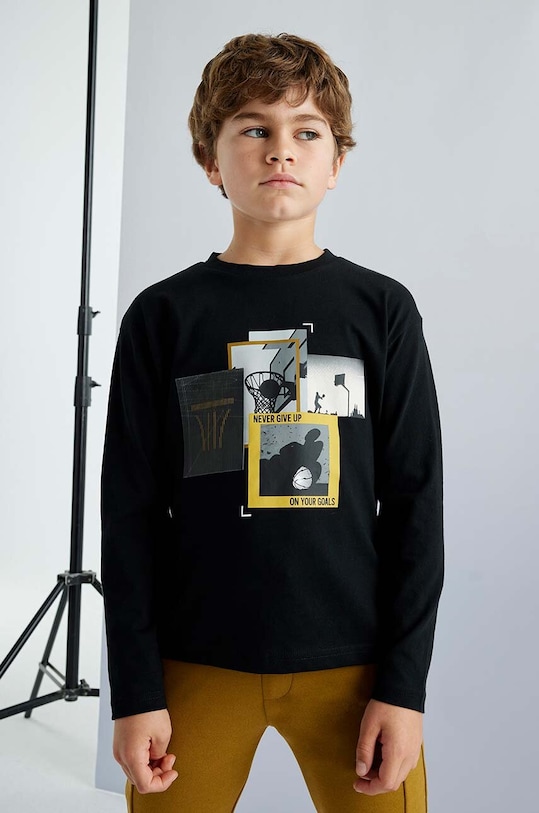 Mayoral longsleeve bawełniany dziecięcy nadruk czarny 7092.7E.Junior.9BYH