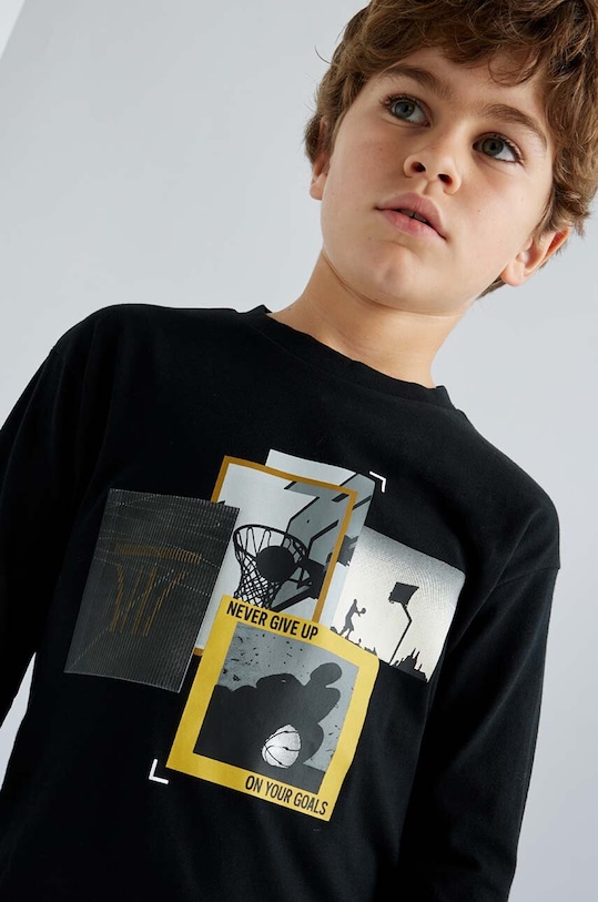 Mayoral longsleeve bawełniany dziecięcy czarny 7092.7E.Junior.9BYH