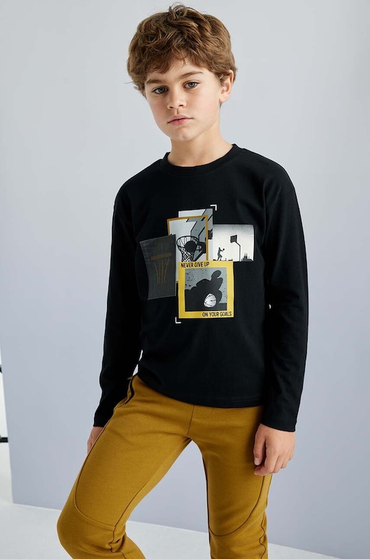 Mayoral longsleeve bawełniany dziecięcy 7092.7E.Junior.9BYH czarny