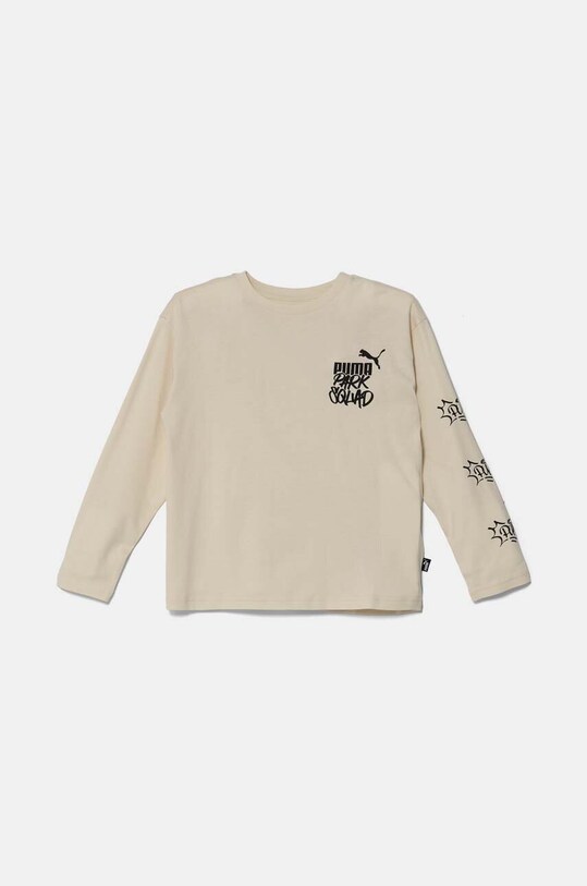Хлопковый детский лонгслив Puma ESS+ MID 90s LS Tee хлопок бежевый 681876