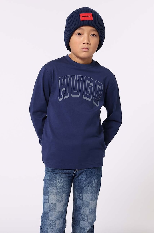 HUGO longsleeve din bumbac pentru copii print bleumarin G00148.162.174