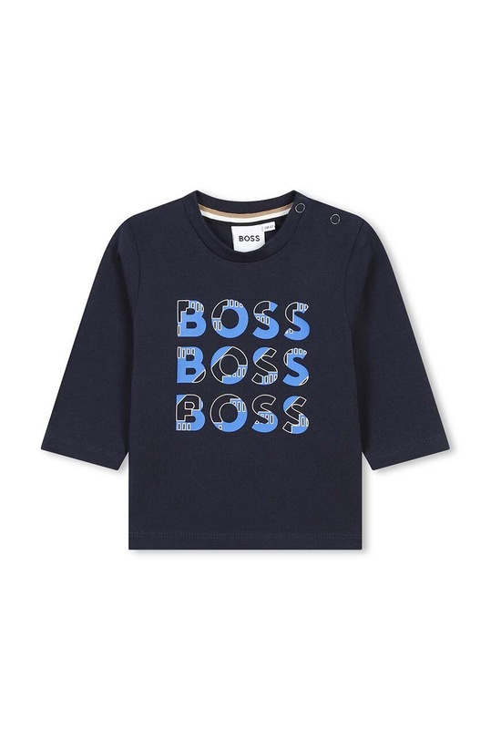Pamučna majica dugih rukava za bebe BOSS print mornarsko plava J51291.86.94