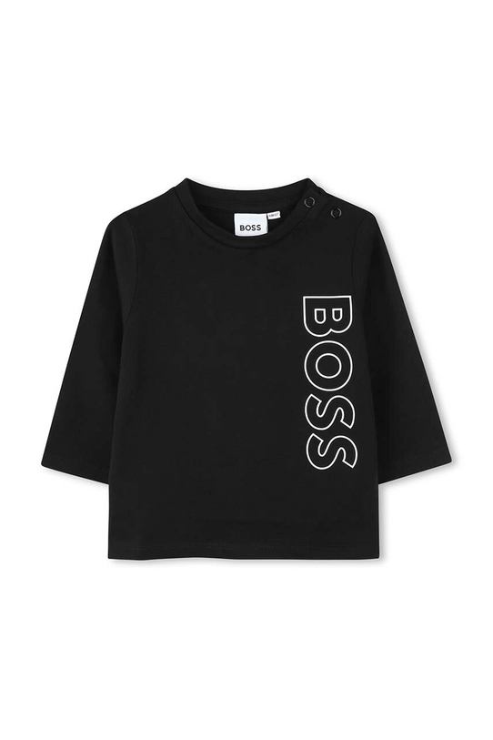 Pamučna majica dugih rukava za bebe BOSS print crna J51293.74.81