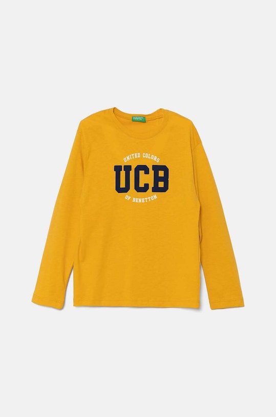 United Colors of Benetton longsleeve bawełniany dziecięcy nadruk żółty 3I1XG10F2.P.Seasonal