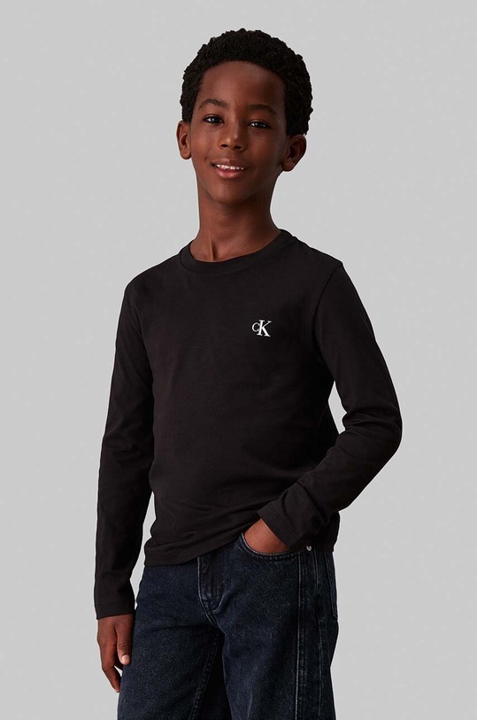 Дитячий бавовняний лонгслів Calvin Klein Jeans IB0IB02255.128.176.9BYH чорний AW24