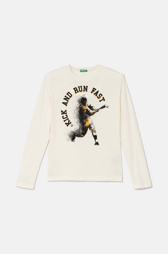 United Colors of Benetton longsleeve bawełniany dziecięcy nadruk beżowy 3096C10K9.G.Seasonal