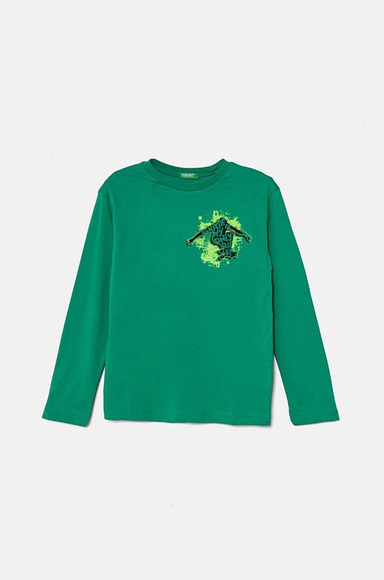 United Colors of Benetton longsleeve bawełniany dziecięcy nadruk zielony 3096C10K9.G.Seasonal