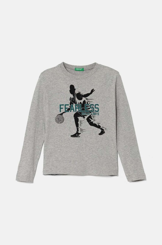 United Colors of Benetton longsleeve bawełniany dziecięcy nadruk szary 3096C10K9.G.Seasonal