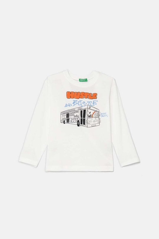 Dětské bavlněné tričko s dlouhým rukávem United Colors of Benetton kulatý bílá 3I1XG10FL.P.Seasonal