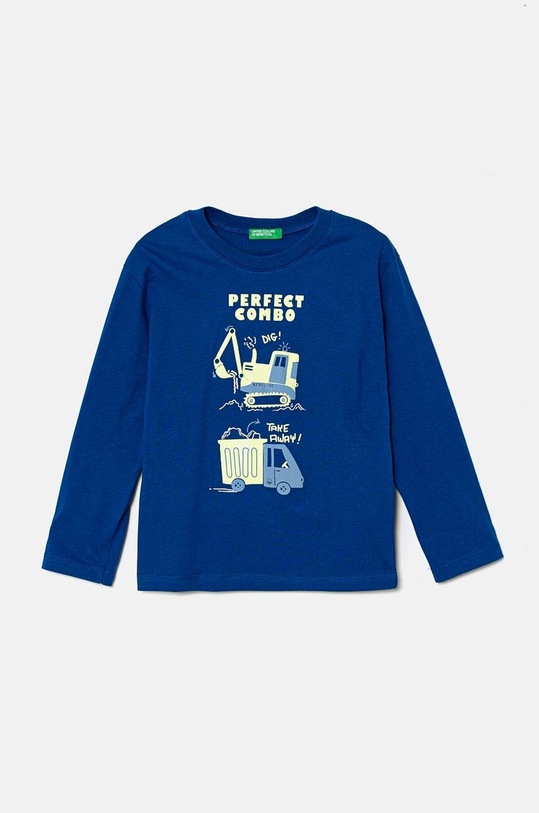 United Colors of Benetton longsleeve bawełniany dziecięcy nadruk granatowy 3I1XG10FL.P.Seasonal