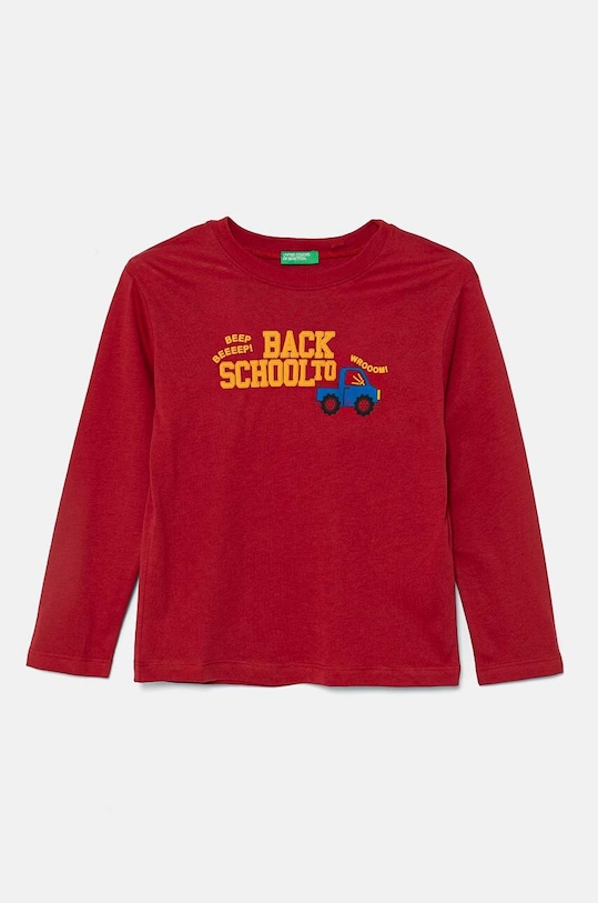 United Colors of Benetton longsleeve bawełniany dziecięcy nadruk bordowy 3I1XG10FL.P.Seasonal