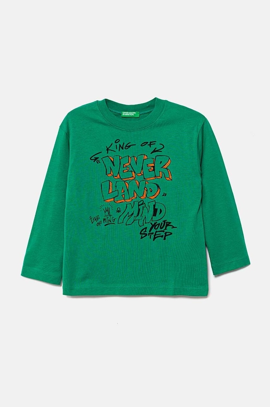 United Colors of Benetton longsleeve bawełniany dziecięcy nadruk zielony 3096G10FM.P.Seasonal