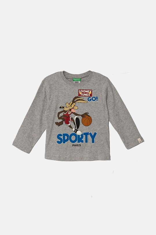 United Colors of Benetton longsleeve bawełniany dziecięcy x Looney Tunes nadruk szary 3ATNG10GY.P.Seasonal