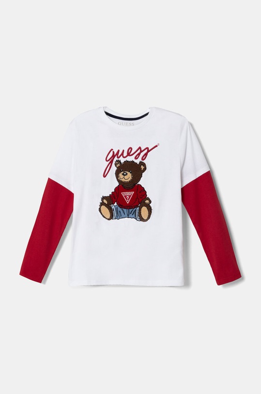 Guess longsleeve bawełniany dziecięcy aplikacja biały L4BI13.I3Z14.9BYH
