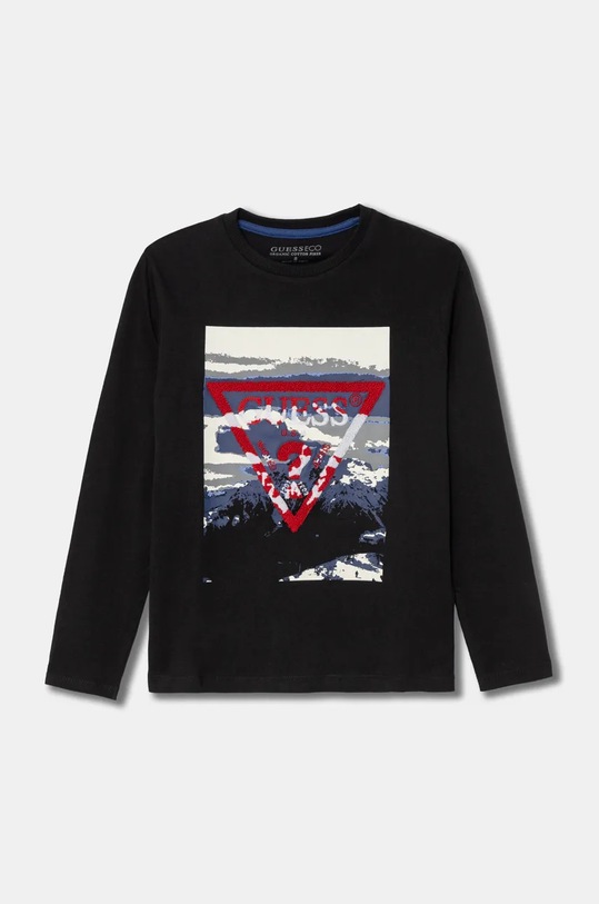 Guess longsleeve bawełniany dziecięcy nadruk czarny L4BI18.I3Z14.9BYH