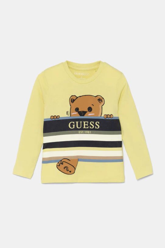 Guess longsleeve bawełniany dziecięcy nadruk żółty N4BI24.I3Z13.9BYH