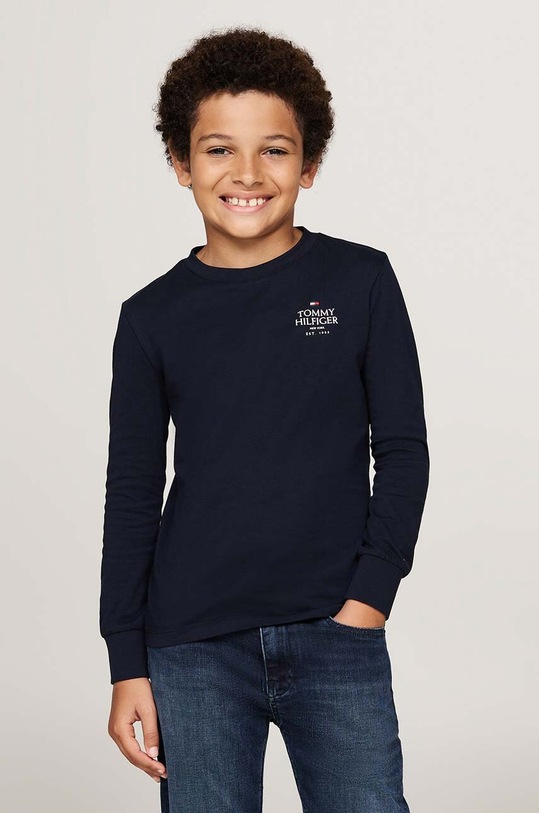 Tommy Hilfiger longsleeve bawełniany dziecięcy nadruk granatowy KB0KB09276.9BYH.128.176