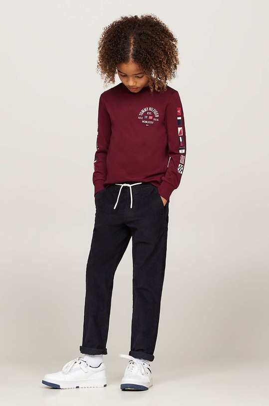 Otroška bombažna majica z dolgimi rokavi Tommy Hilfiger bordo KB0KB09384.9BYH.128.176