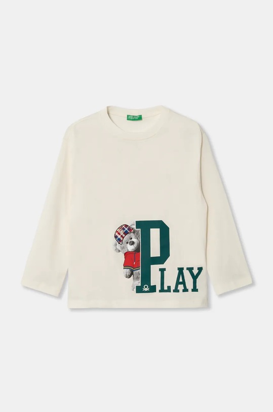 United Colors of Benetton longsleeve bawełniany dziecięcy nadruk beżowy 3I1XG10F3.P.Seasonal