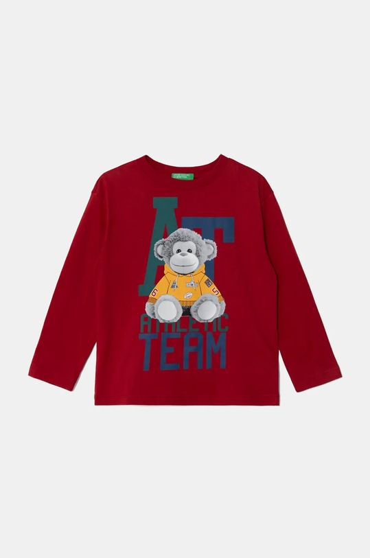 United Colors of Benetton longsleeve bawełniany dziecięcy nadruk bordowy 3I1XG10F3.P.Seasonal