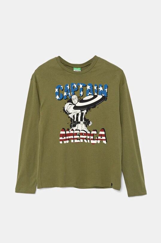 United Colors of Benetton longsleeve bawełniany dziecięcy nadruk zielony 3ATNC10M8.G.Seasonal