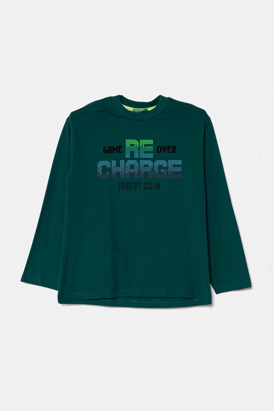 Dětské bavlněné tričko s dlouhým rukávem United Colors of Benetton kulatý zelená 3EG9C10M6.G.Seasonal