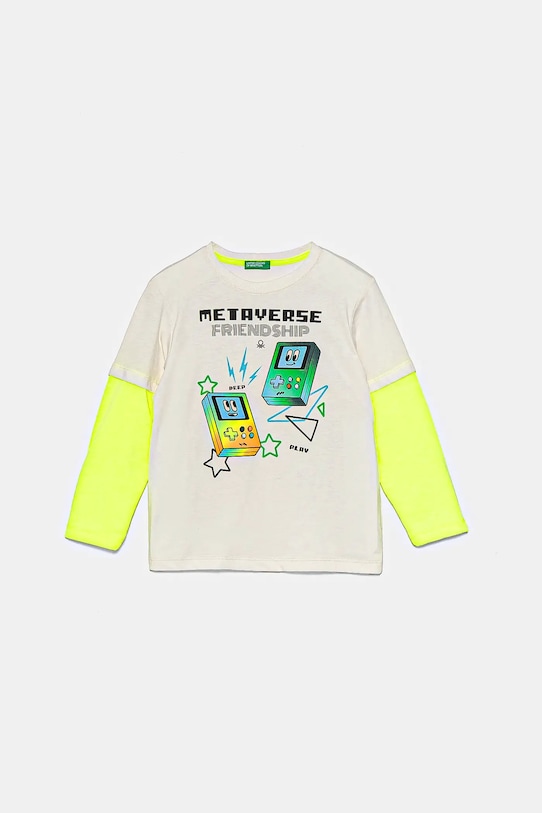 Dětské tričko s dlouhým rukávem United Colors of Benetton kulatý béžová 3696G10H4.P.Seasonal