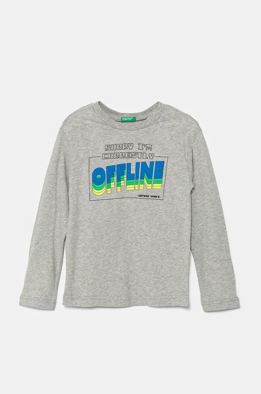 United Colors of Benetton longsleeve bawełniany dziecięcy nadruk szary 3ATNC10KT.G.Seasonal