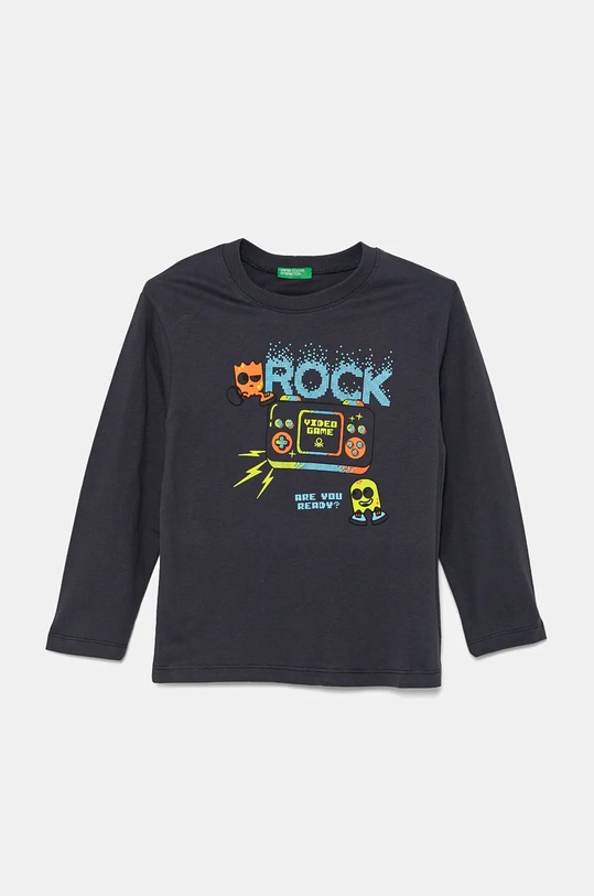 Βαμβακερή μπλούζα με μακριά μανίκια United Colors of Benetton στάμπα γκρί 3ATNG10G7.P.Seasonal