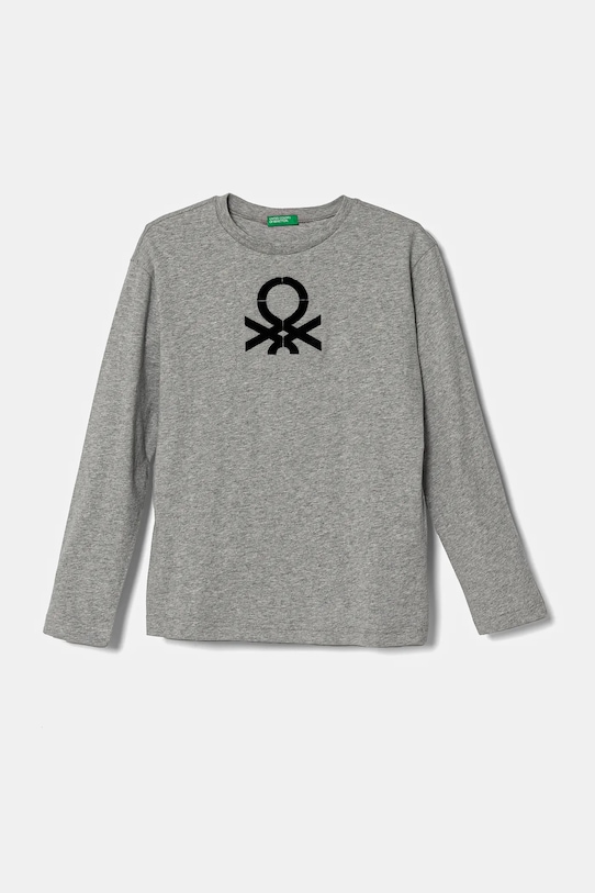 United Colors of Benetton longsleeve bawełniany dziecięcy aplikacja szary 3ATNC10KU.G.Seasonal