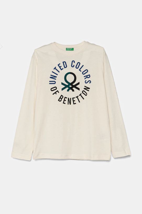 United Colors of Benetton longsleeve bawełniany dziecięcy nadruk beżowy 3ATNC10KQ.G.Seasonal