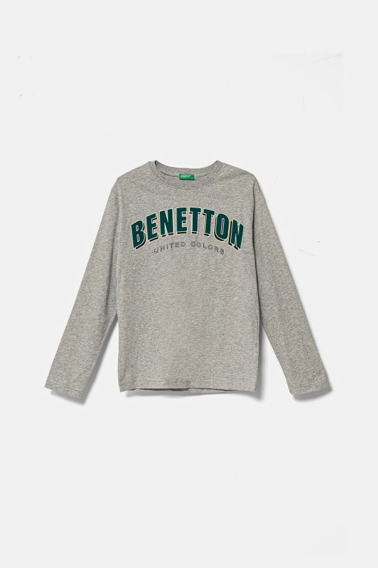 United Colors of Benetton longsleeve bawełniany dziecięcy nadruk szary 3ATNC10KQ.G.Seasonal